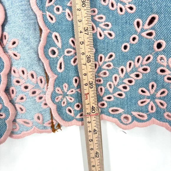 NWT Driftwood Serena Denim Maxi Skirt Sz 32 Blue Pink Eyelet Embroidered Slit‎ - Picture 13 of 14